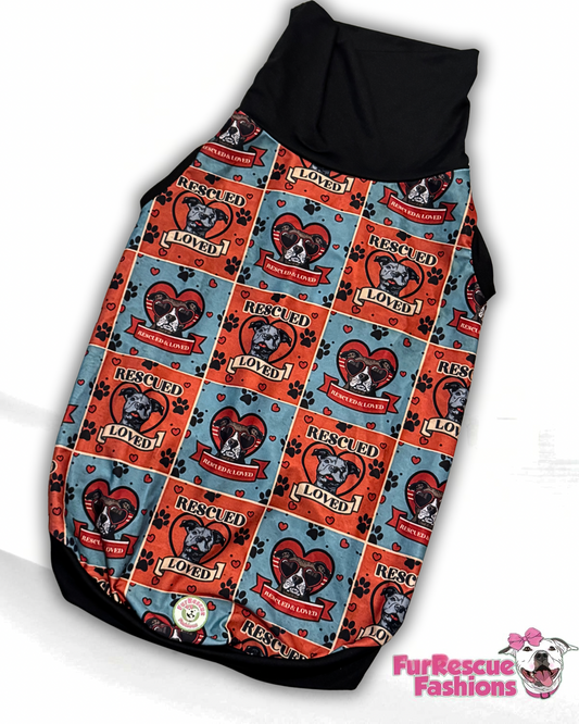 Retro Ruff Love - Dog Pajama with Black Neck & Trim/Sleeves