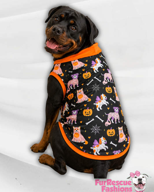 Trick Or Treat Dogs - Dog Pajama with Orange Neck & Trim/Sleeves