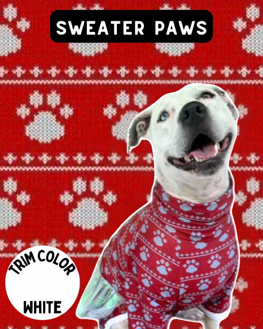Sweater Paws - Dog Pajama with White Neck & Trim/Sleeves