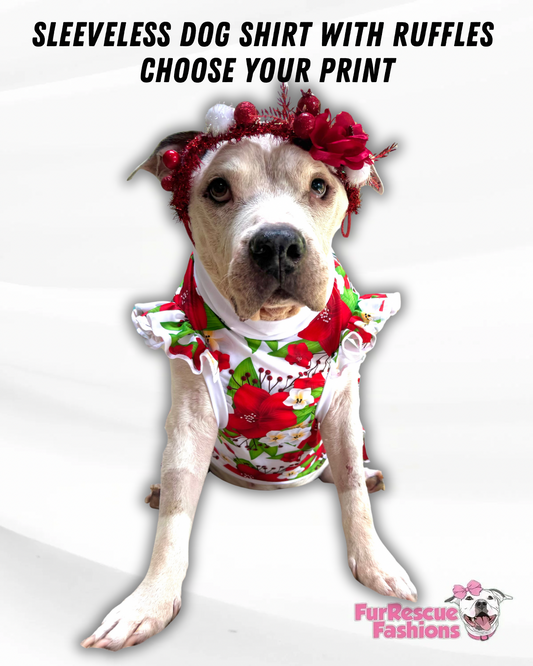 2025 Christmas in July Sleeveless Dog Shirt With Ruffles (AVAILABLE IN ANY PRE-ORDER PATTERN)