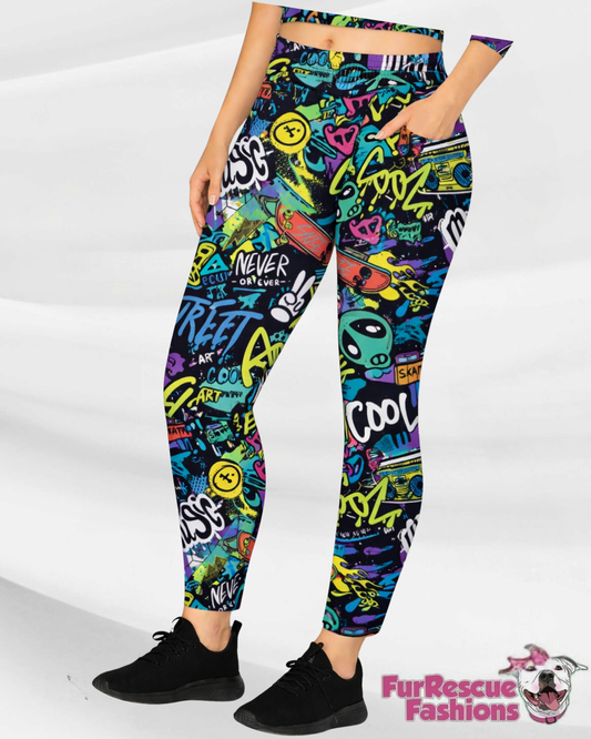 Mardi Paws Mash-Up All Over-Print Leggins With Side Pockets (Choose your pattern)