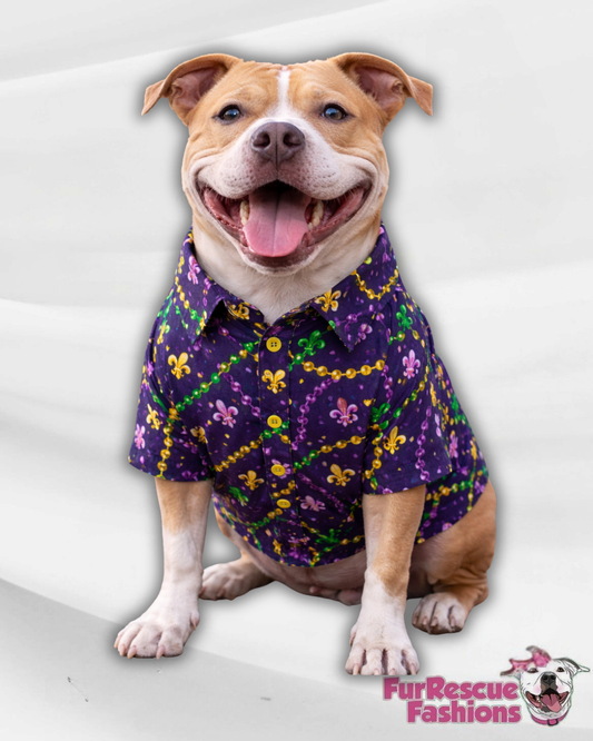 Mardi Paws Mash-Up Hawaiian Faux Button Up Dog Shirt With Sleeves (Choose Your Pattern)