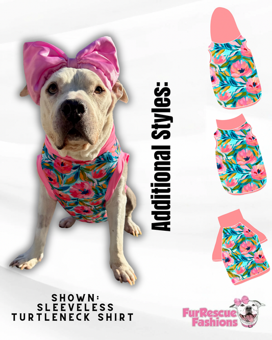 Aquarela Flowers - Dog Pajama with Pink Neck & Trim/Sleeves