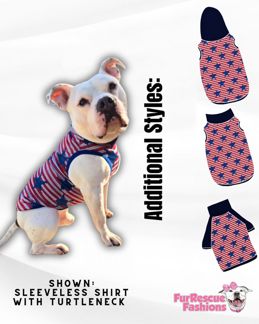 Star-Spangled Stripes - Dog Pajama with Blue Neck & Trim/Sleeves