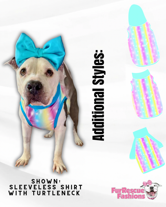 Rainbow Galaxy - Dog Pajama with Aqua Neck & Trim/Sleeves