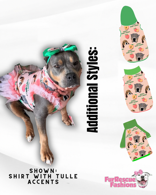 Miss Peaches’ Adopt Don’t Shop Mission - Dog Pajama with Green Neck & Trim/Sleeves