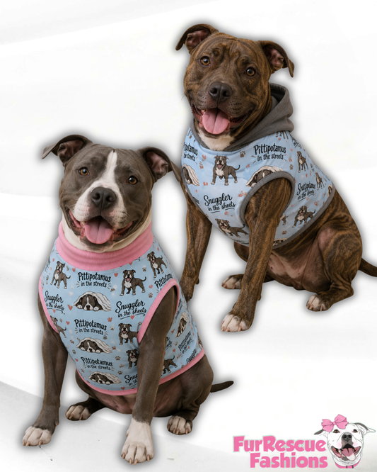 Pittipotamus in the Streets Snuggler in the Sheets - Dog Pajama with Grey or Pink Neck & Trim/Sleeves