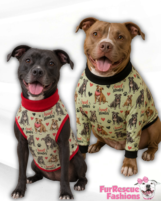 Heart Steeler - Dog Pajama with Red or Black Neck & Trim/Sleeves