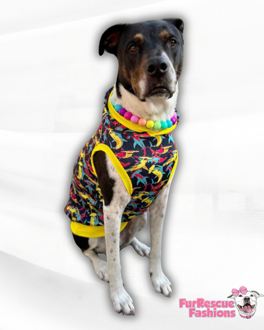 Bright Hammerhead Sharks Dog Pajama with Yellow Trim
