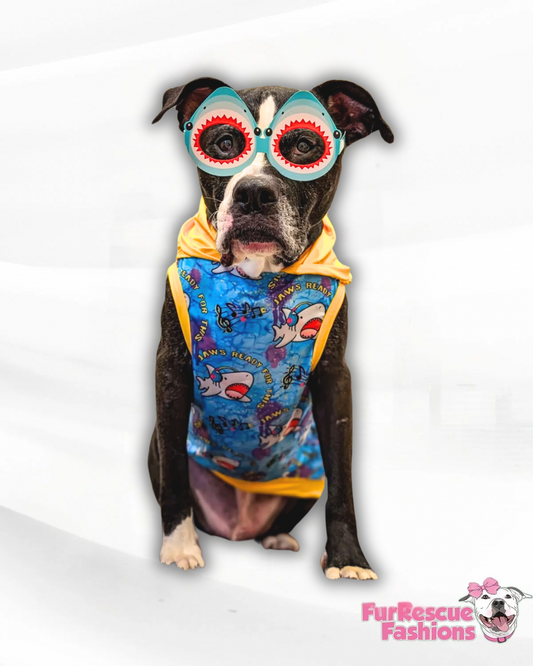 Jaws Ready for These Sharkies - Dog PAWjama with Yellow OR Purple Hoodie & Trim
