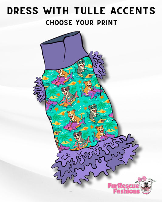 JAWS 50th Anniversary & Shark Week Dog Shirt With Tulle Accent (Available in any pattern)