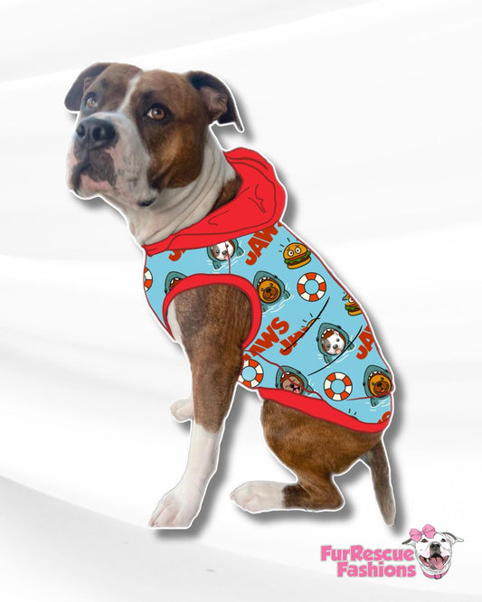 Burger Jaws & Hungry Paws Dog Pajama with Red Trim