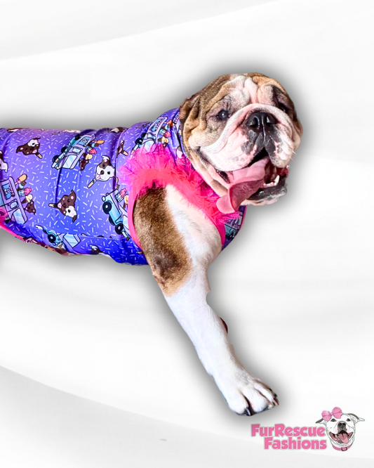 Pittie Pops & Ice Cream Truck - Purple Dog Pajama with Pink Trim