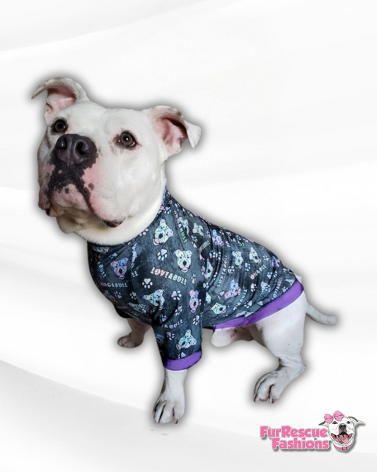 LoveABull - Dog Pajama with Lilac Neck & Trim/Sleeves