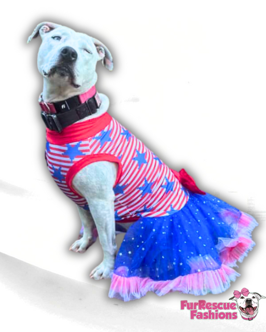 Glamour Independence Dog Dress with Glittery Tutu