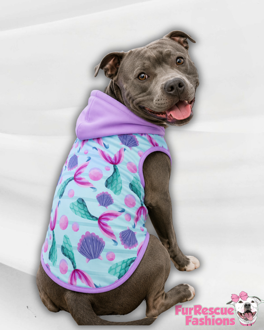 Mermaid Tails & Pearly Treasures - Dog Pajama with Lavender Neck & Trim/Sleeves