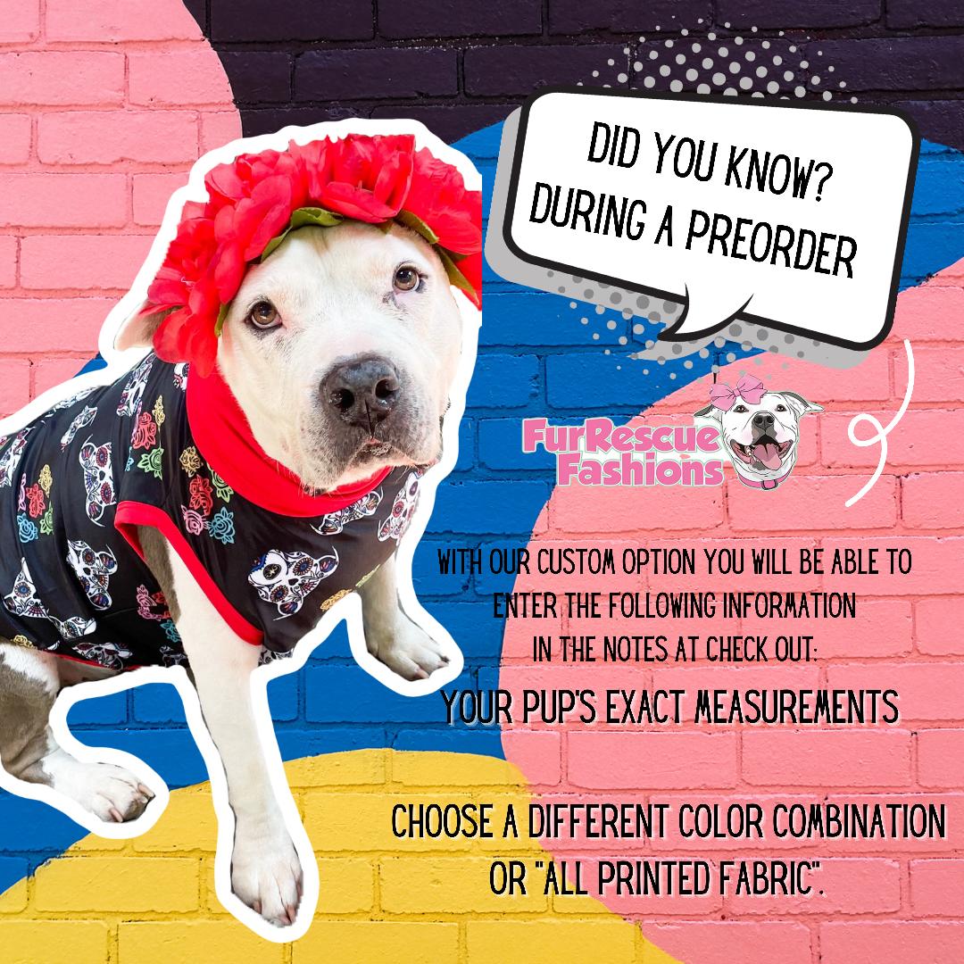 Memorial Garden - Dog Pajama with Red Neck & Trim/Sleeves