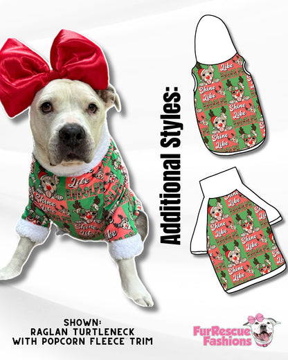 Shine Like Rudolph - Dog Pajama with White Neck & Trim/Sleeves