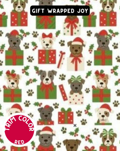 Gift Wrapped Joy Dog Pajama with Red Neck & Trim/Sleeves