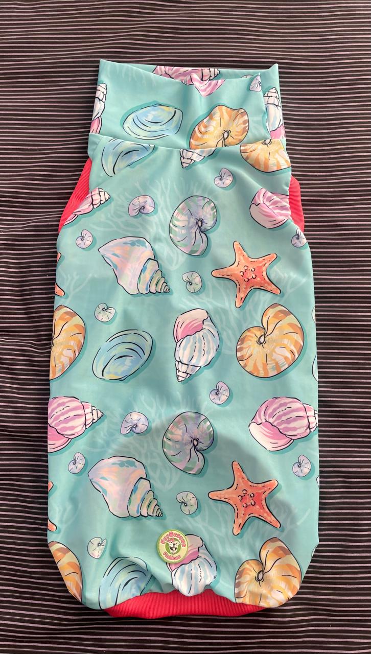 Seashell Serenity - Dog Pajama with Coral Neck & Trim/Sleeves