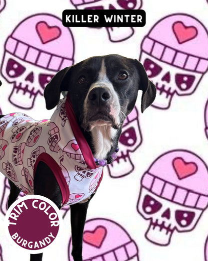 Killer Winter Dog Pajama with Burgundy Neck & Trim/Sleeves