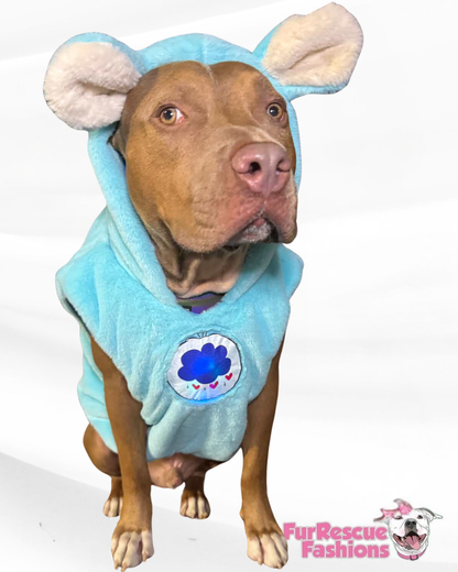Grumpy Bear Light-Up Dog Hoodie – Luxury Blue Fleece with Ears, Tail & Heart Patch