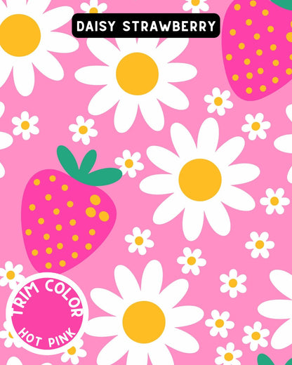 Daisy Strawberry Pajama with Hot Pink  Neck & Trim/Sleeves