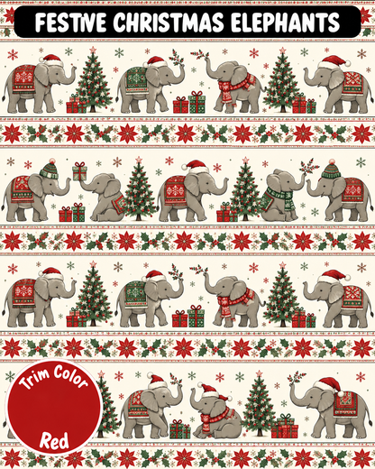Festive Christmas Elephants - Dog Pajama with Red Neck & Trim/Sleeves