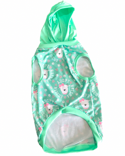 Rescue, Foster Adopt Mint - Dog Pajama with Black or Pink Neck & Trim/Sleeves