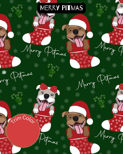 Merry Pitmas Dog Pajama with Red Neck & Trim/Sleeves