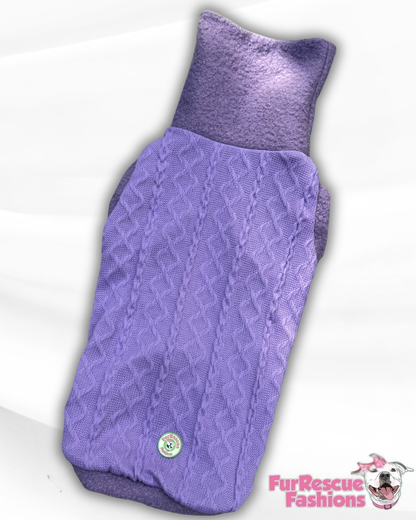 Lavender Cozy Knit Dog Sweater – Ultra Soft Cable Fleece with Sleeveless or Raglan Options