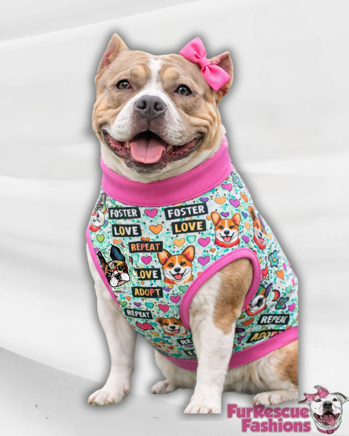 Adopt Love Repeat - Dog Pajama with Hot Pink OR Black Neck & Trim/Sleeves