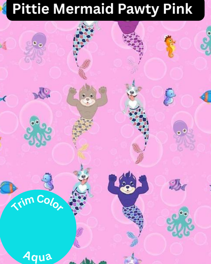 Pittie Mermaid Pawty Pink - Dog Pajama with Aqua Neck & Trim/Sleeves