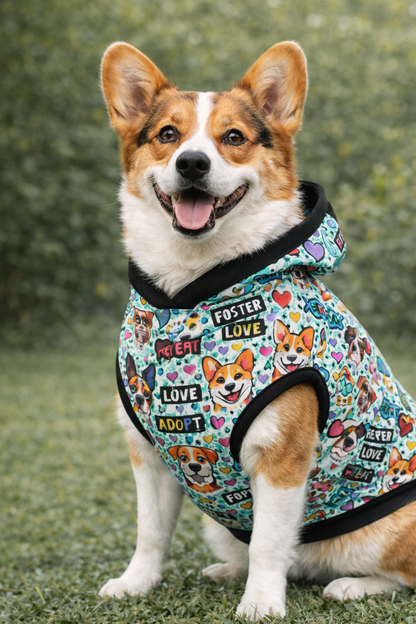 Adopt Love Repeat - Dog Pajama with Hot Pink OR Black Neck & Trim/Sleeves
