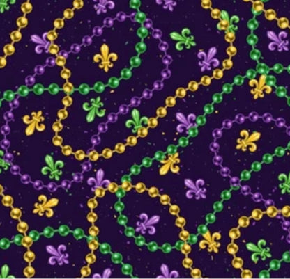 Mardi Gras Beads & Fleur Dog Pajama with Purple Neck & Trim/Sleeves
