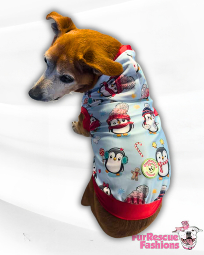 Cold Weather Penguins Dog Pajama with Red Neck & Trim/Sleeves