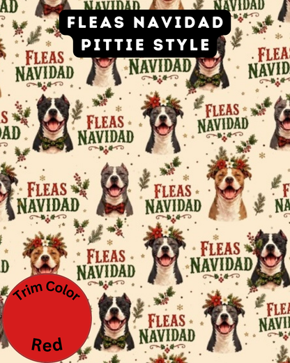 Fleas Navidad Pittie Style - Dog Pajama with Red Neck & Trim/Sleeves