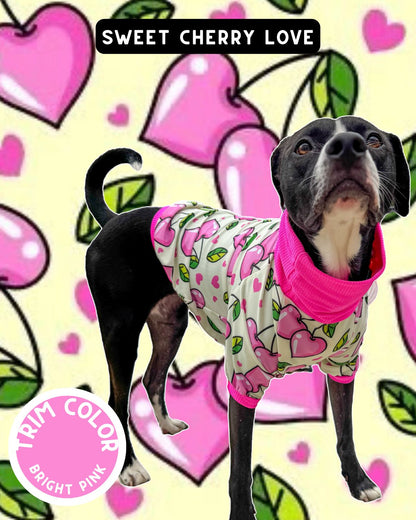 Sweet Cherry Love Dog Pajama with Hot Pink Neck & Trim/Sleeves