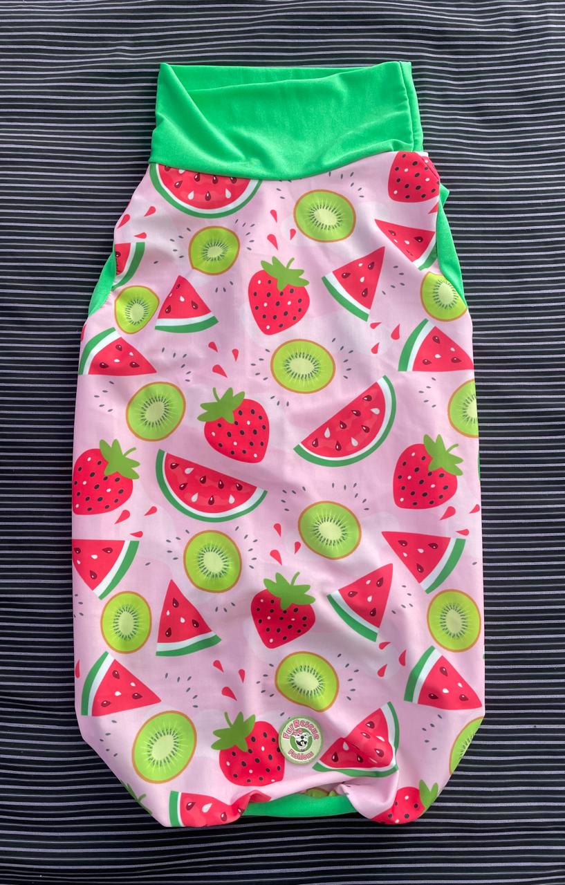 Berry Sweet Summer - Dog Pajama with Green Neck & Trim/Sleeves