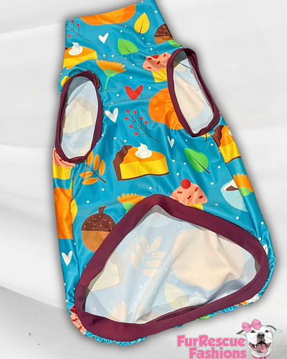Cozy Pumpkin Spice Fall Flavors - Dog Pajama with Burgundy Neck & Trim/Sleeves