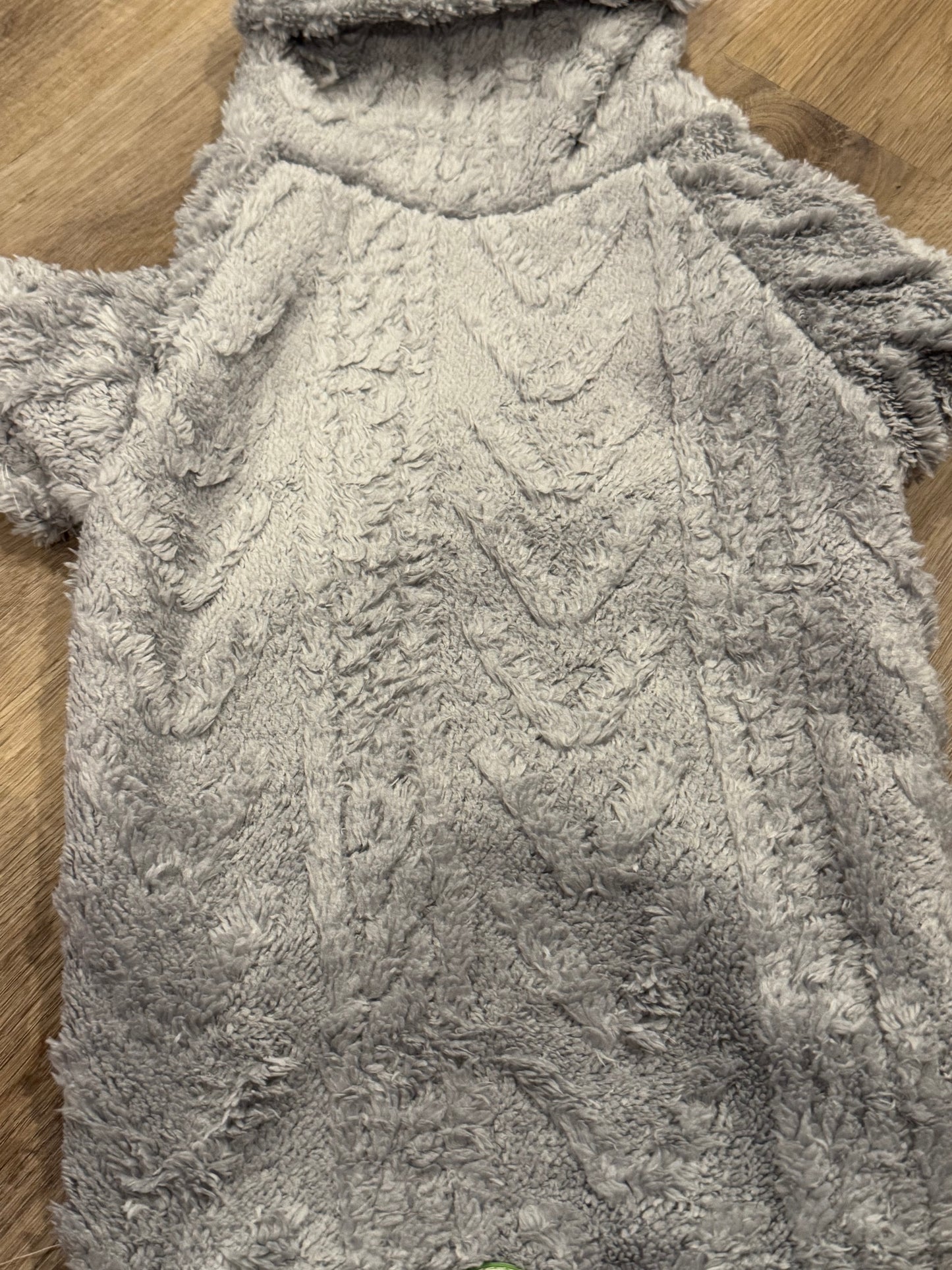 Grey Velvety Plush Dog Sweater with Sherpa Lining