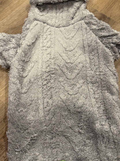 Grey Velvety Plush Dog Sweater with Sherpa Lining