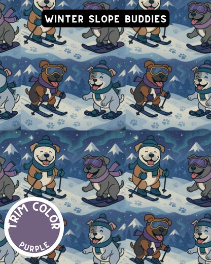 Winter Slope Buddies Dog Pajama with Lavender Neck & Trim/Sleeves