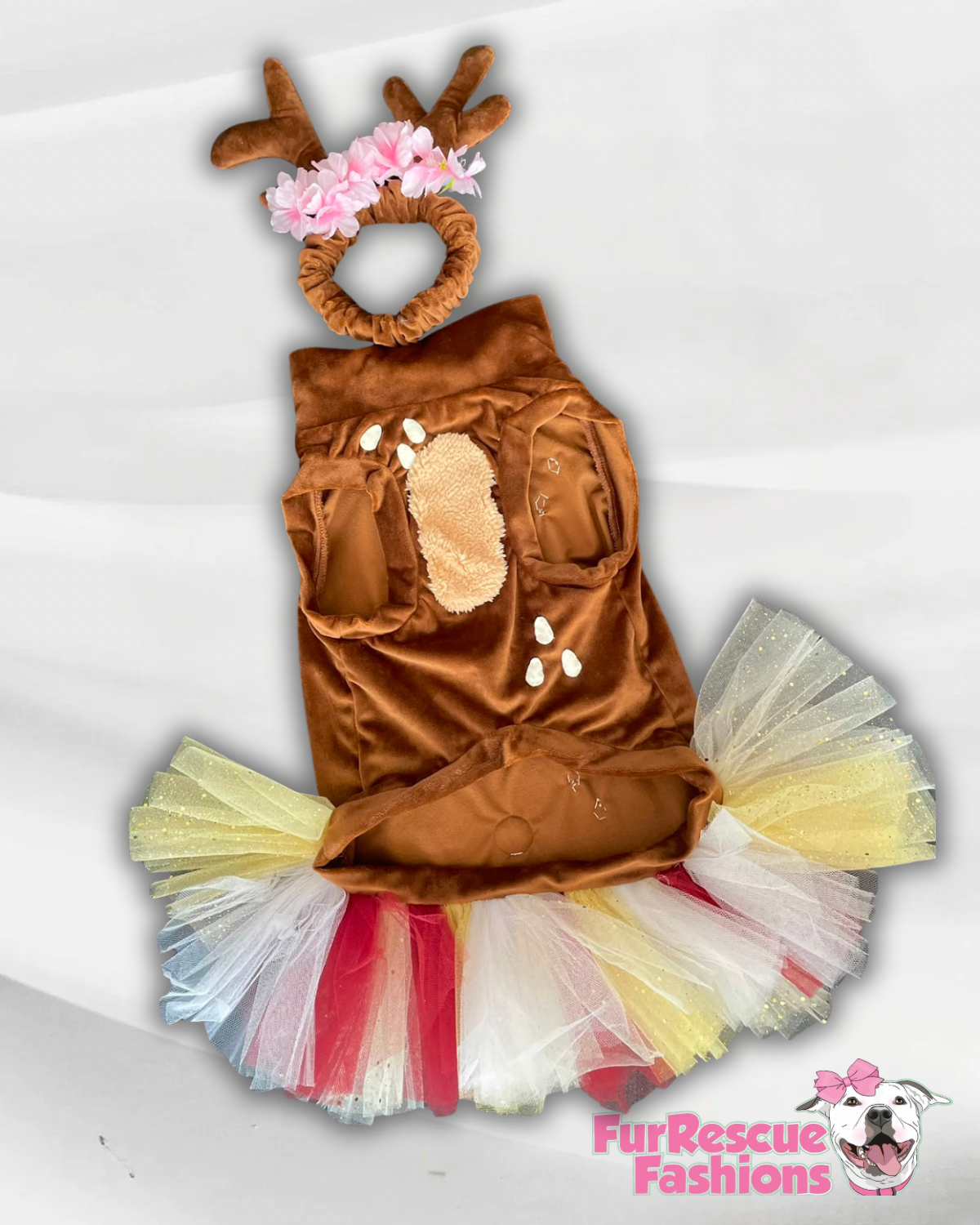 Woodland Reindeer Dog Tutu Dress & Antlers Headband