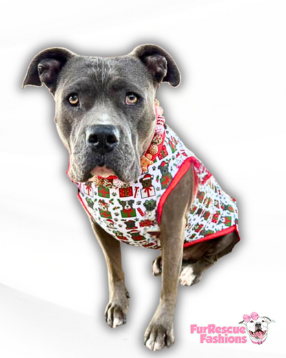 Gift Wrapped Joy Dog Pajama with Red Neck & Trim/Sleeves