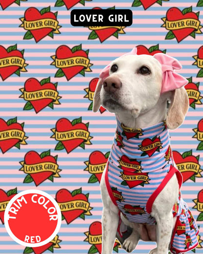 Lover Girl Dog Pajama with Red Neck & Trim/Sleeves