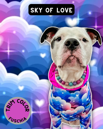 Sky Of Love - Dog Pajama with Fuchsia OR Navy Blue Neck & Trim/Sleeves