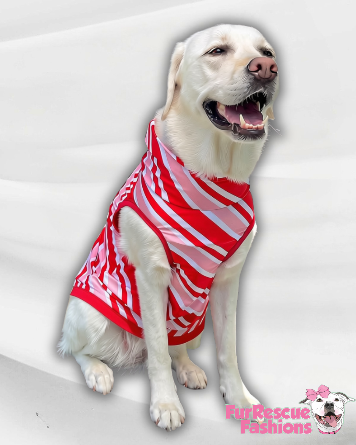 Sweet Candy Cane Stripes - Dog Pajama with Red Neck & Trim/Sleeves