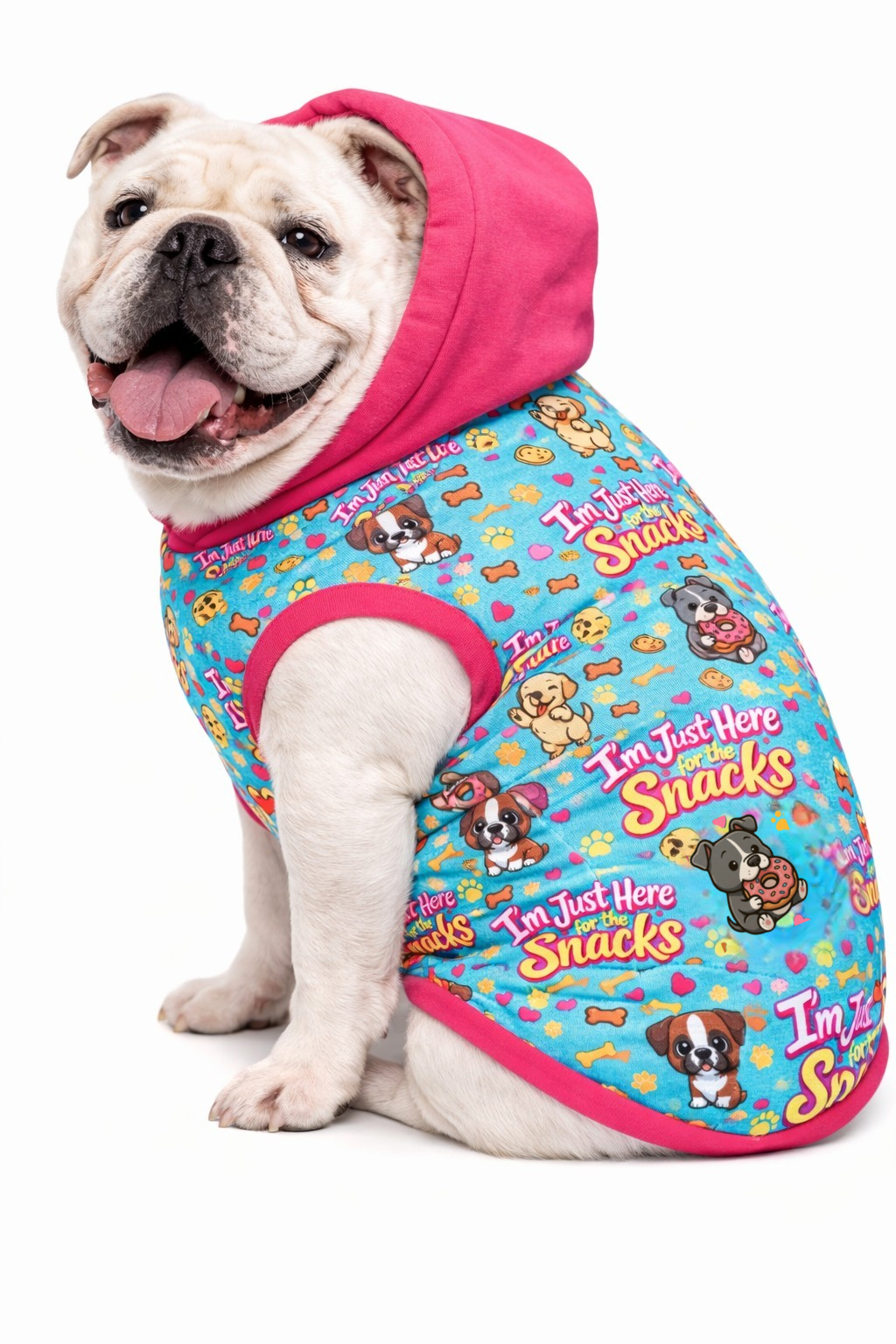 I’m Just Here For The Snacks - Dog Pajama with Hot Pink OR Yellow Neck & Trim/Sleeves