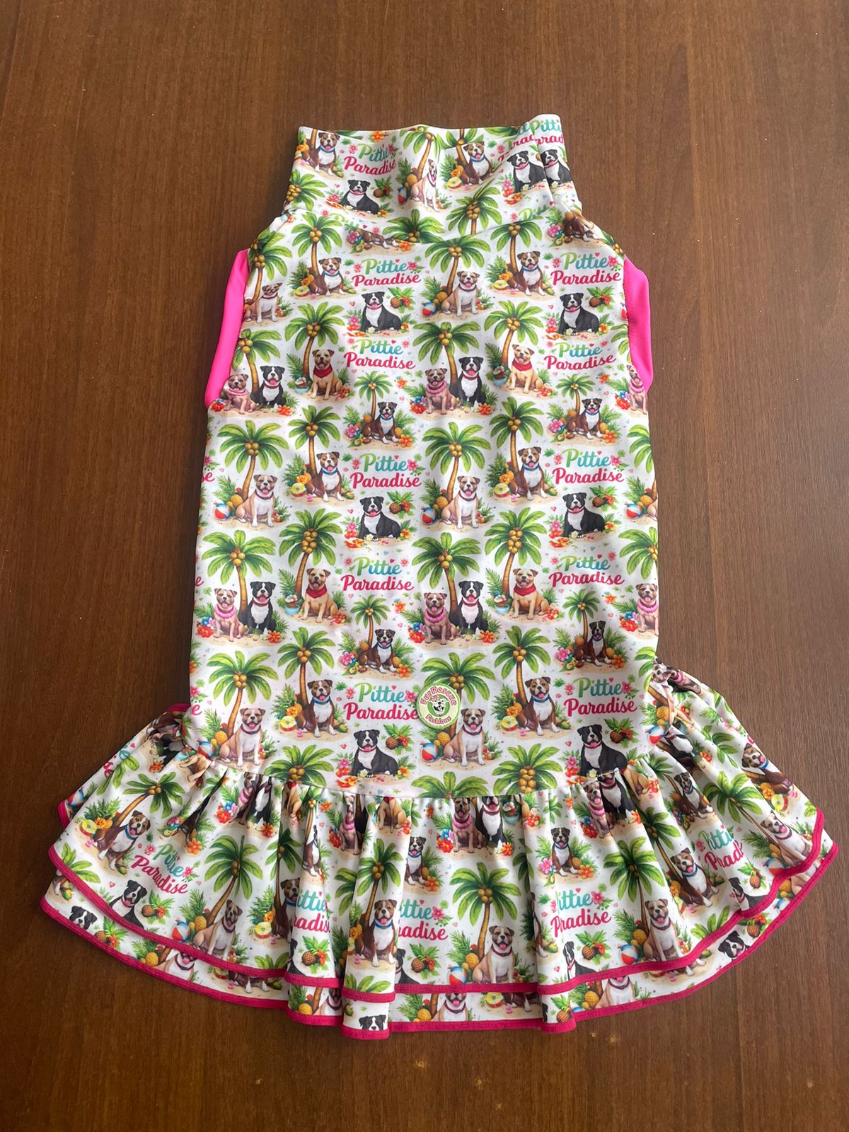 Pittie Paradise - Dog Pajama with Fuchsia Neck & Trim/Sleeves